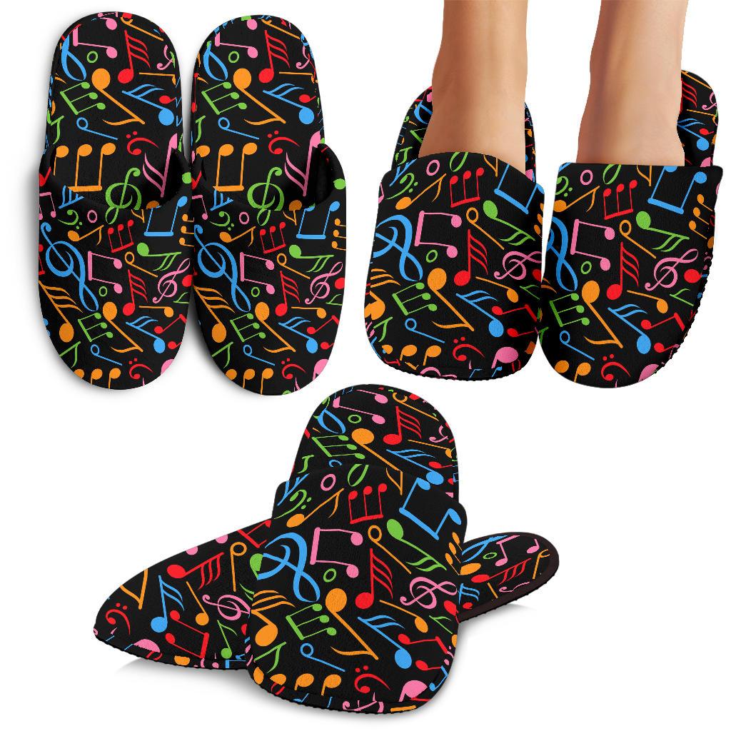 Music Note Colorful Themed Print House Slippers