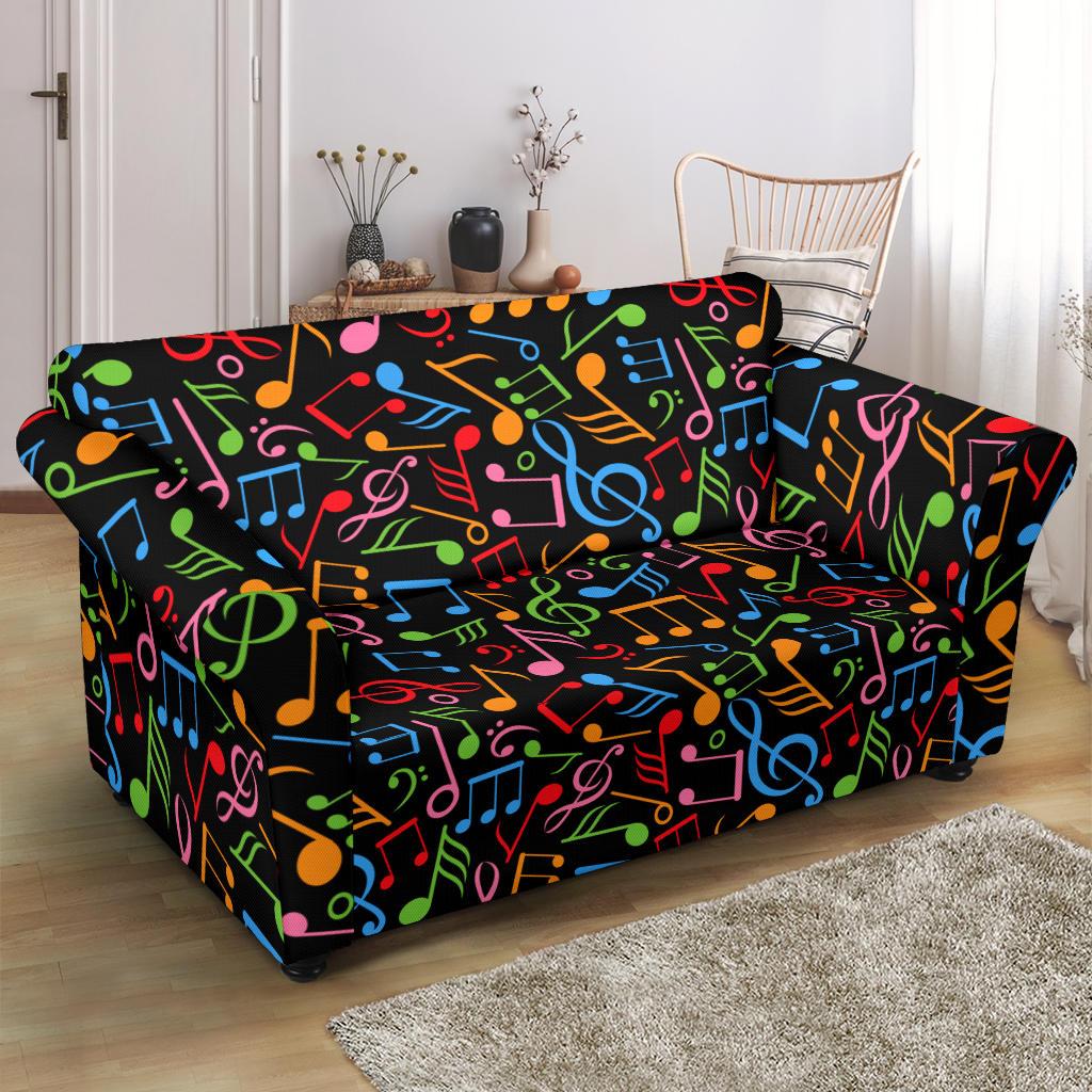 Music Note Colorful Themed Print Loveseat Slipcover-JTAMIGO.COM