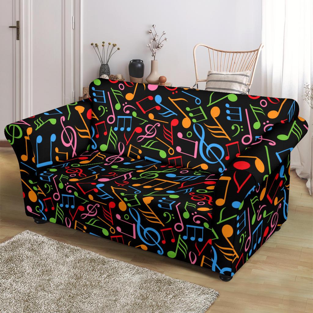 Music Note Colorful Themed Print Loveseat Slipcover-JTAMIGO.COM
