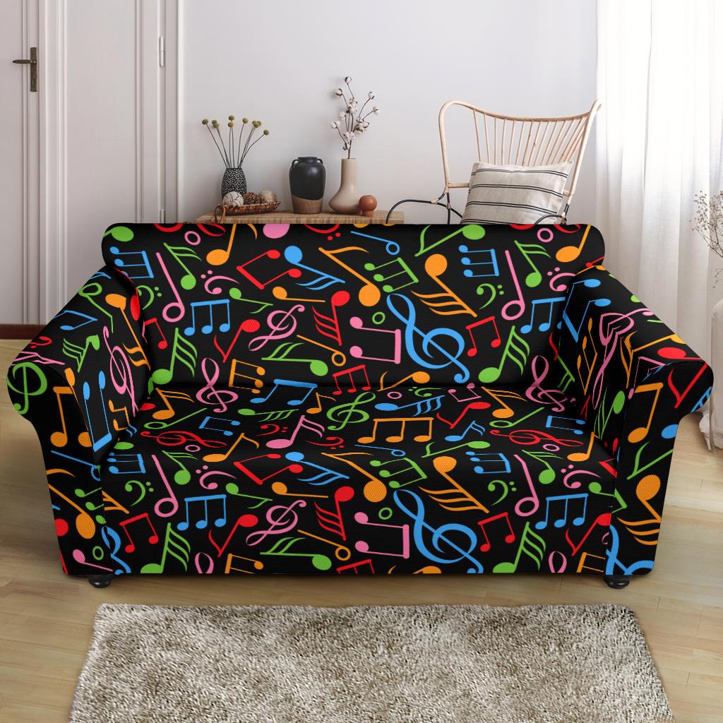 Music Note Colorful Themed Print Loveseat Slipcover-JTAMIGO.COM