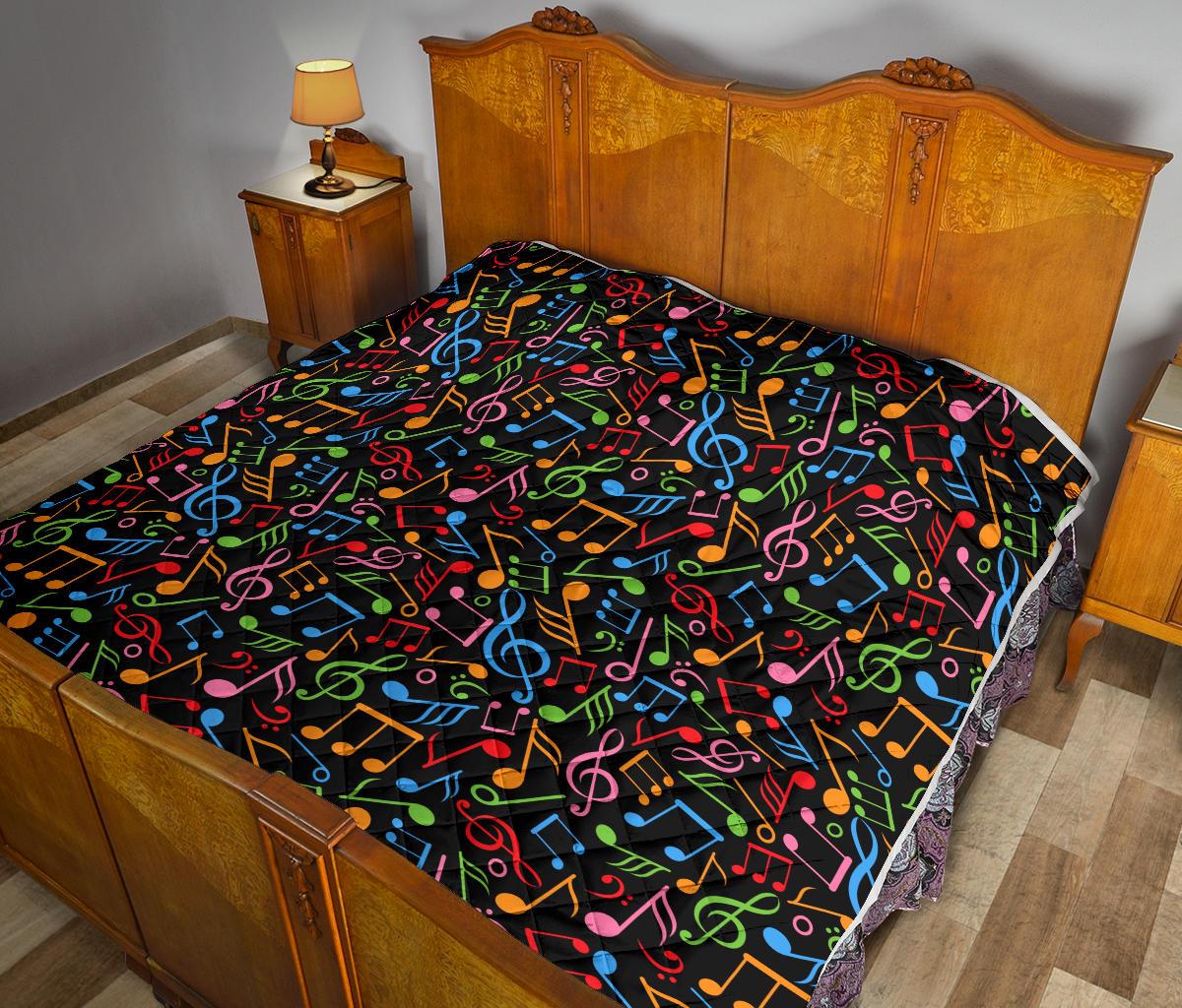 Music Note Colorful Themed Print Premium Quilt-JTAMIGO.COM