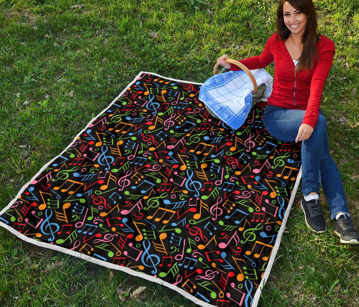 Music Note Colorful Themed Print Premium Quilt-JTAMIGO.COM