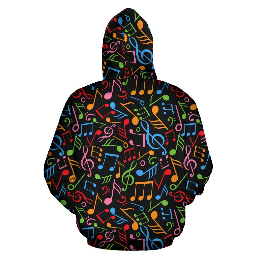 Music Note Colorful Themed Print Pullover Hoodie