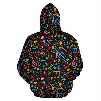 Music Note Colorful Themed Print Pullover Hoodie