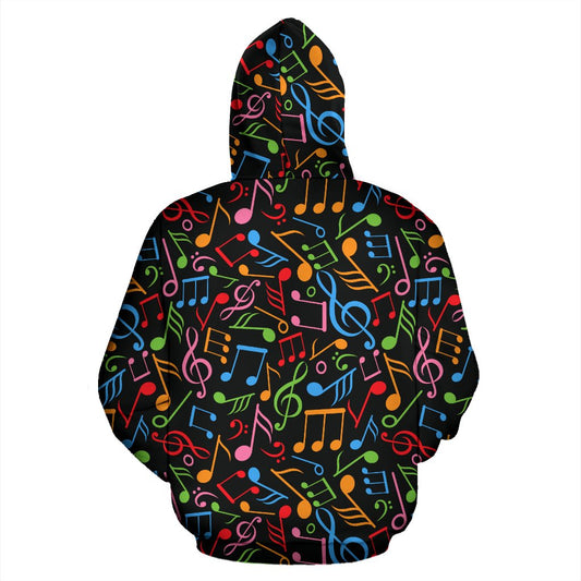 Music Note Colorful Themed Print Pullover Hoodie
