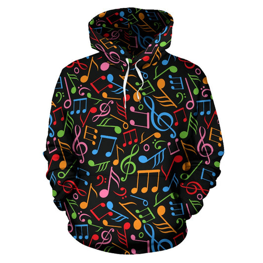 Music Note Colorful Themed Print Pullover Hoodie