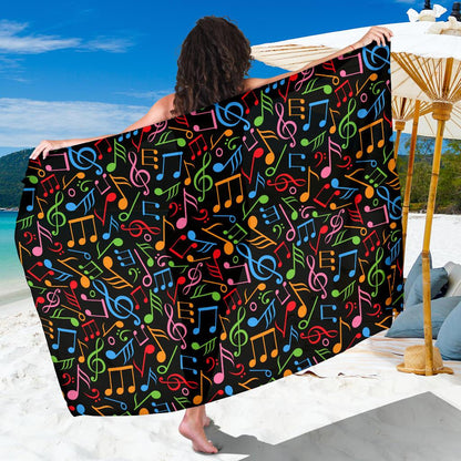 Music Note Colorful Themed Print Sarong Pareo Wrap