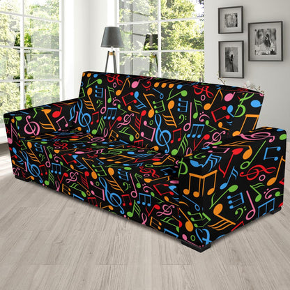 Music Note Colorful Themed Print Sofa Slipcover-JTAMIGO.COM
