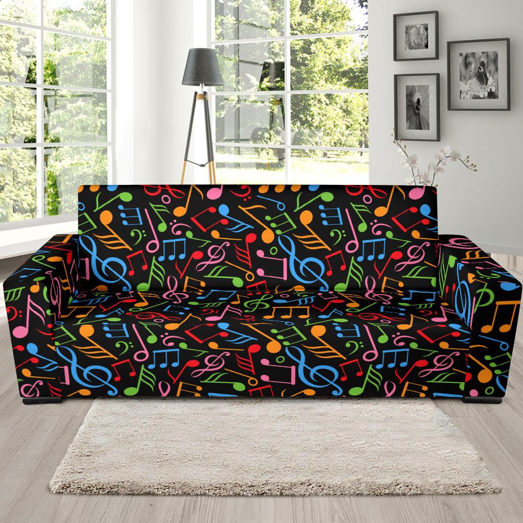 Music Note Colorful Themed Print Sofa Slipcover-JTAMIGO.COM