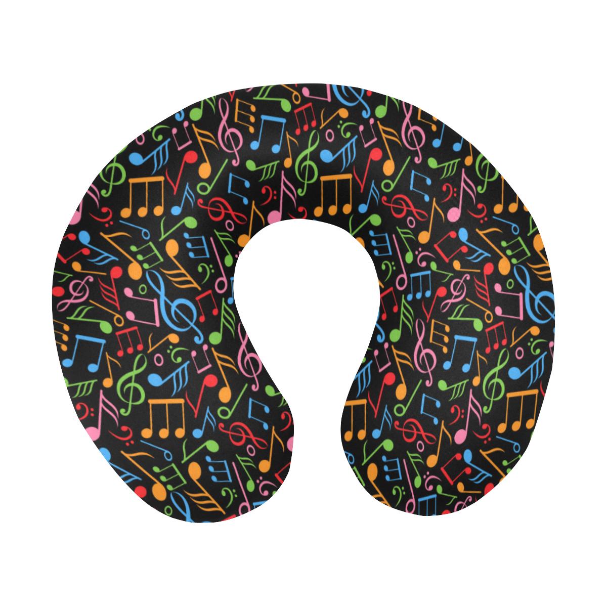 Music Note Colorful Themed Print U-Shaped Travel Neck Pillow-JTAMIGO.COM