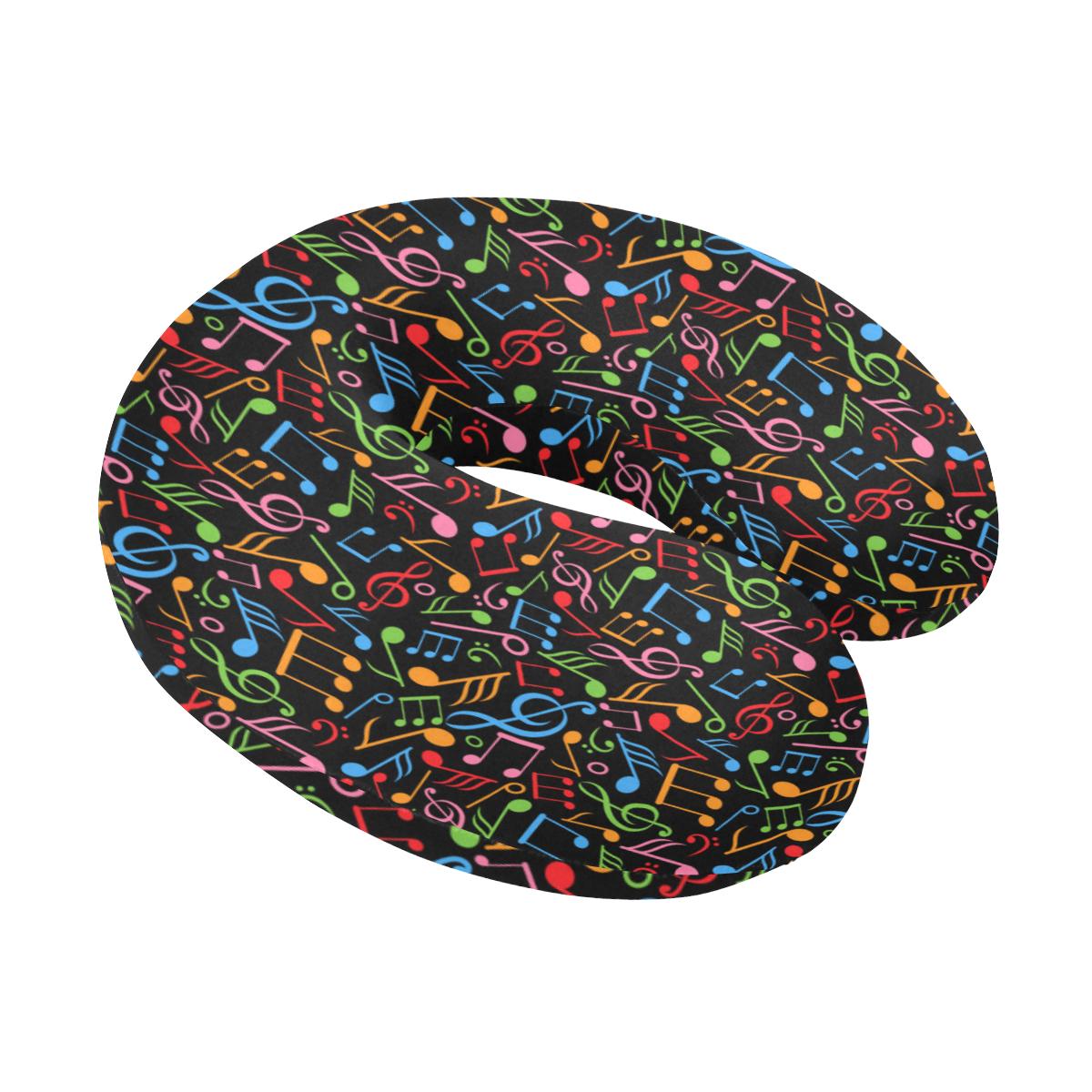 Music Note Colorful Themed Print U-Shaped Travel Neck Pillow-JTAMIGO.COM