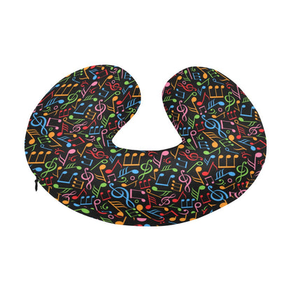 Music Note Colorful Themed Print U-Shaped Travel Neck Pillow-JTAMIGO.COM