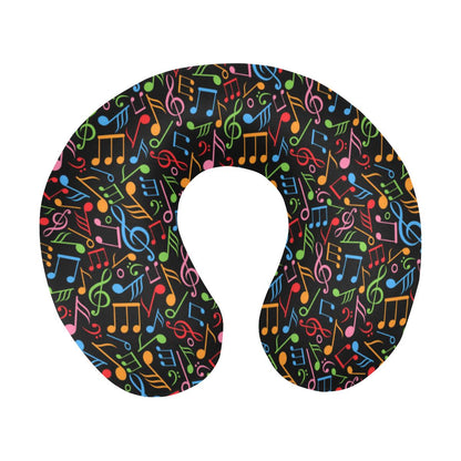 Music Note Colorful Themed Print U-Shaped Travel Neck Pillow-JTAMIGO.COM