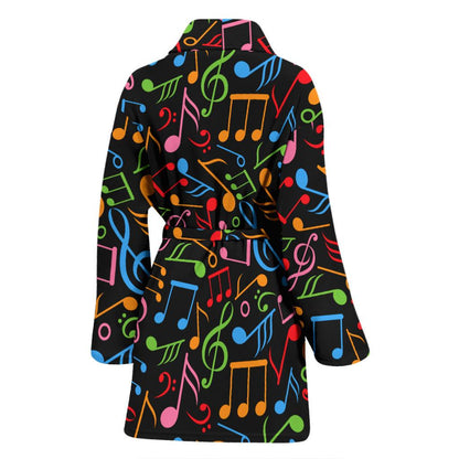 Music Note Colorful Themed Print Women Bath Robe-JTAMIGO.COM