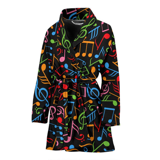 Music Note Colorful Themed Print Women Bath Robe-JTAMIGO.COM