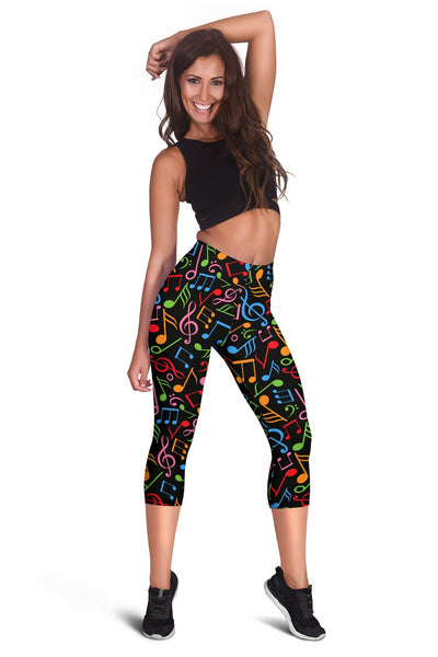 Music Note Colorful Themed Print Women Capris