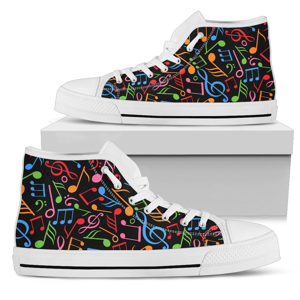 Music Note Colorful Themed Print Women High Top Shoes