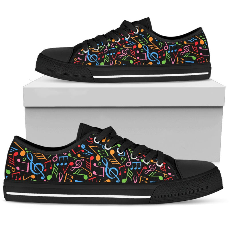 Music Note Colorful Themed Print Women Low Top Shoes