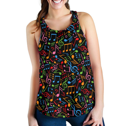 Music Note Colorful Themed Print Women Racerback Tank Top