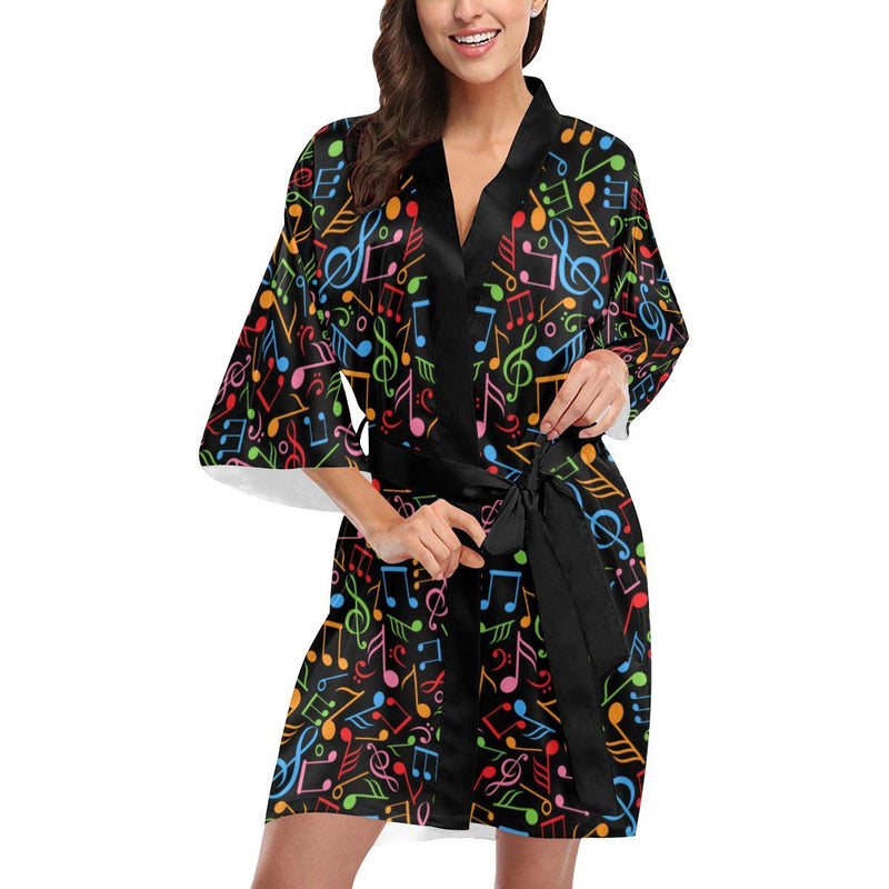 Music Note Colorful Themed Print Women Short Kimono Robe