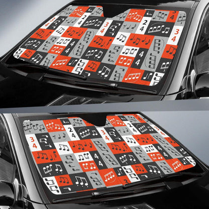Music Note Design Themed Print Car Sun Shade For Windshield