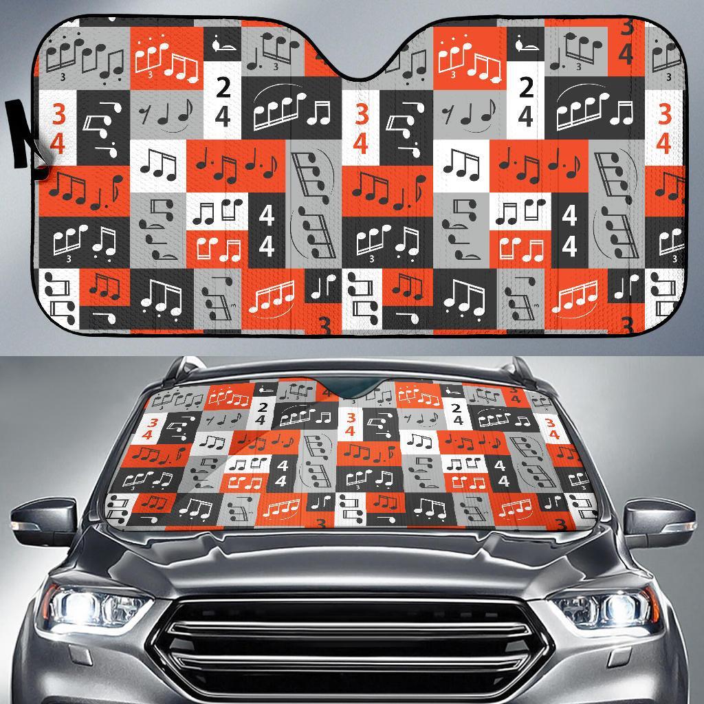 Music Note Design Themed Print Car Sun Shade For Windshield