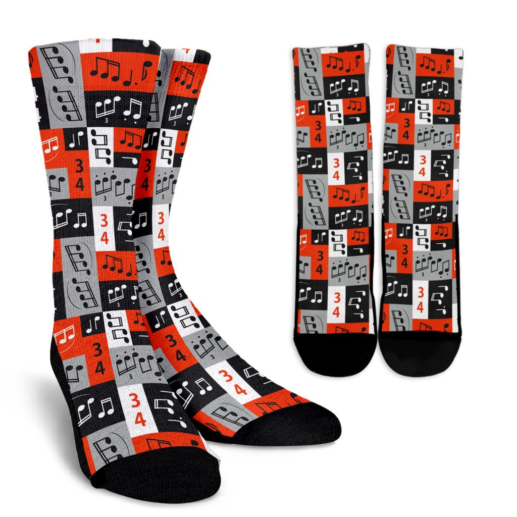 Music Note Design Themed Print Crew Socks