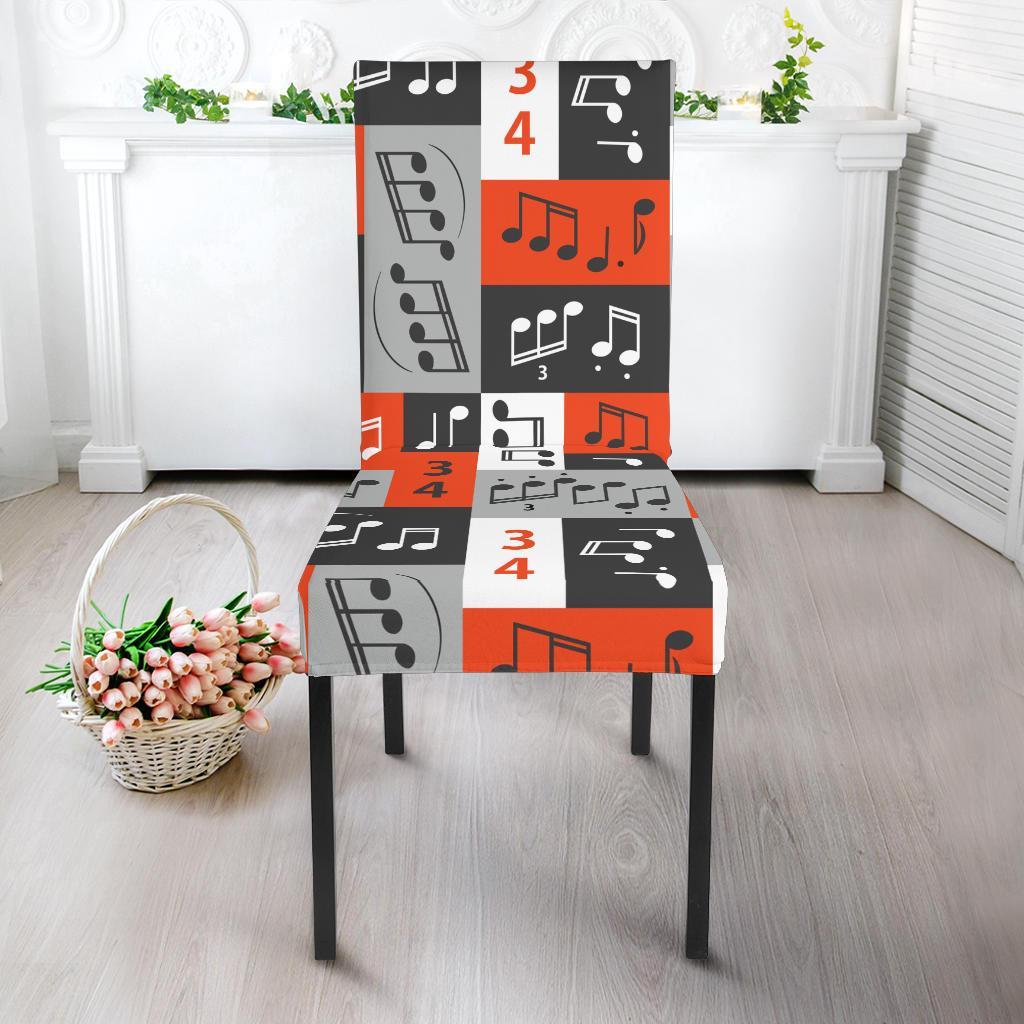 Music Note Design Themed Print Dining Chair Slipcover-JTAMIGO.COM