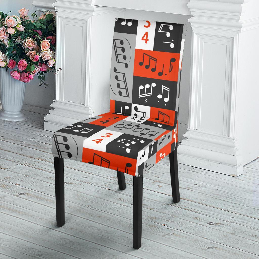 Music Note Design Themed Print Dining Chair Slipcover-JTAMIGO.COM