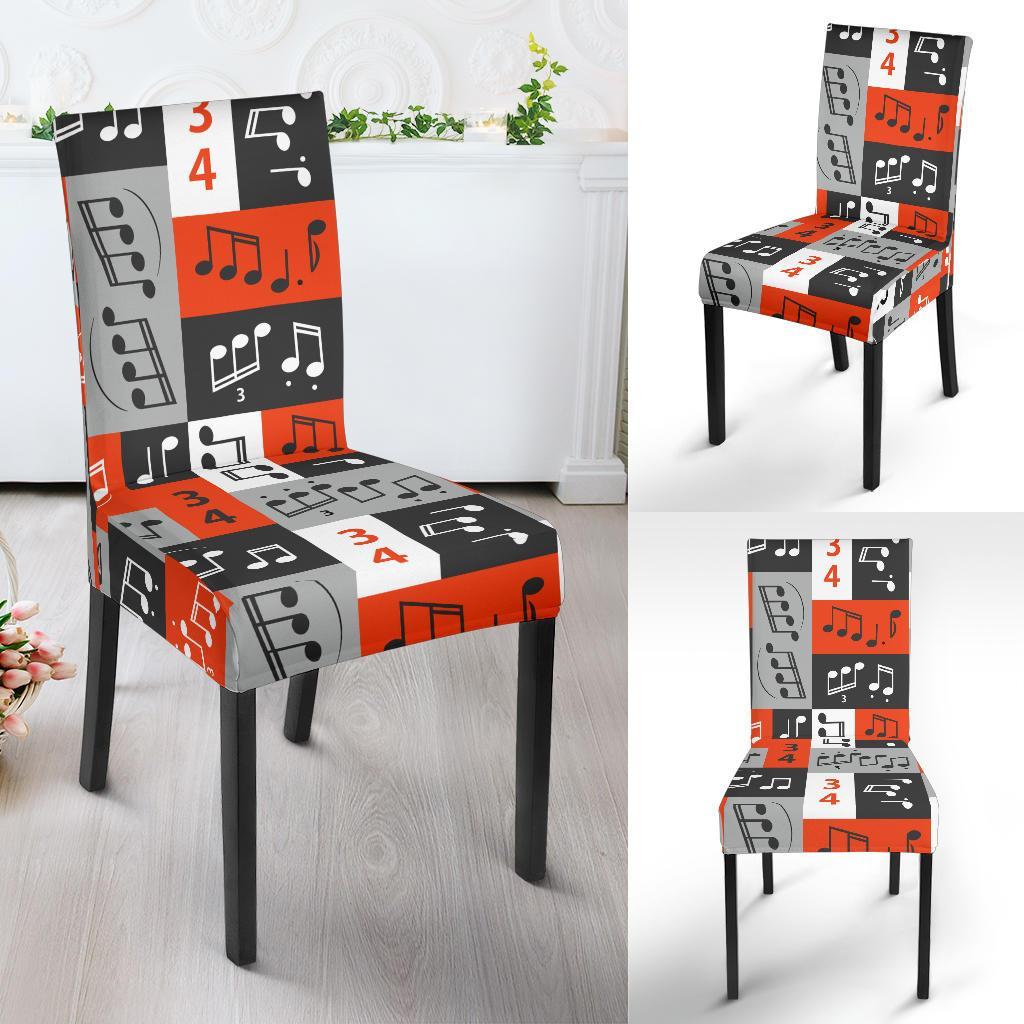 Music Note Design Themed Print Dining Chair Slipcover-JTAMIGO.COM