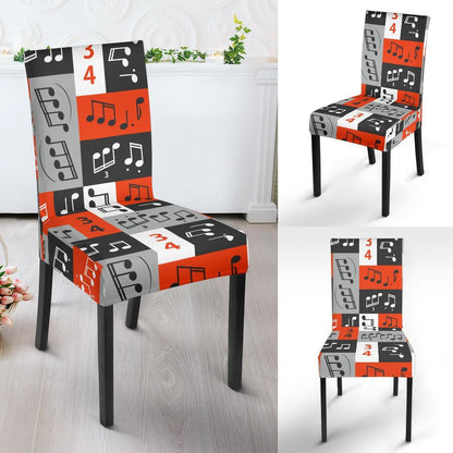 Music Note Design Themed Print Dining Chair Slipcover-JTAMIGO.COM