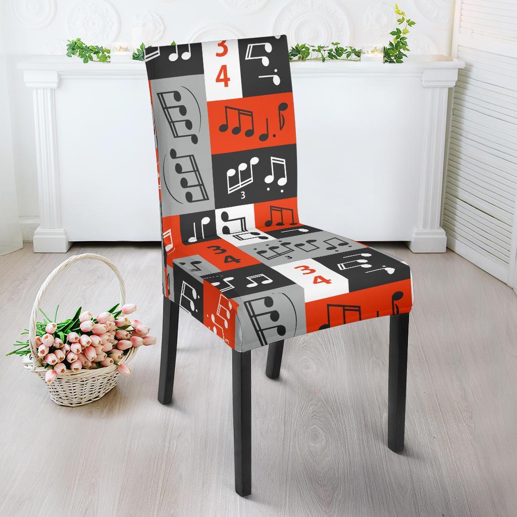 Music Note Design Themed Print Dining Chair Slipcover-JTAMIGO.COM