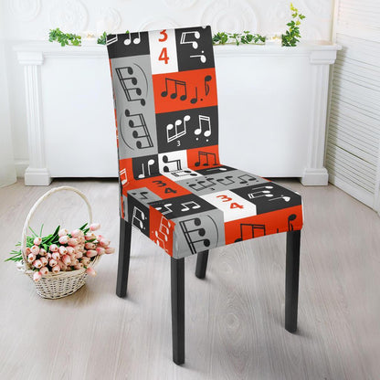 Music Note Design Themed Print Dining Chair Slipcover-JTAMIGO.COM