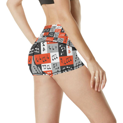 Music Note Design Themed Print High Waisted Spandex Shorts-JTAMIGO.COM