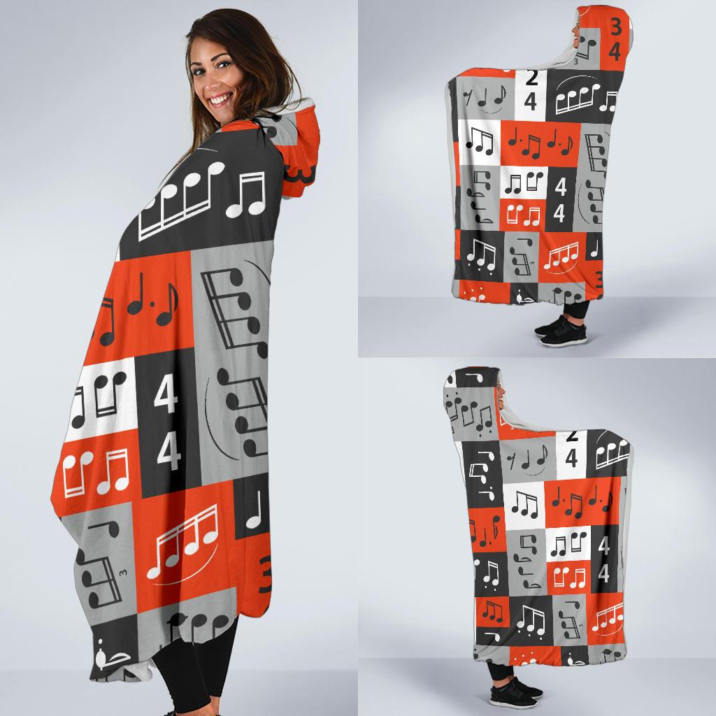 Music Note Design Themed Print Hooded Blanket-JTAMIGO.COM