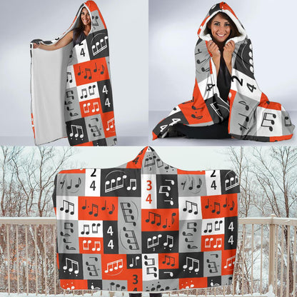 Music Note Design Themed Print Hooded Blanket-JTAMIGO.COM