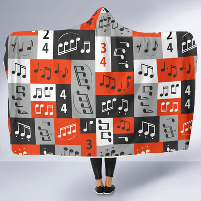 Music Note Design Themed Print Hooded Blanket-JTAMIGO.COM