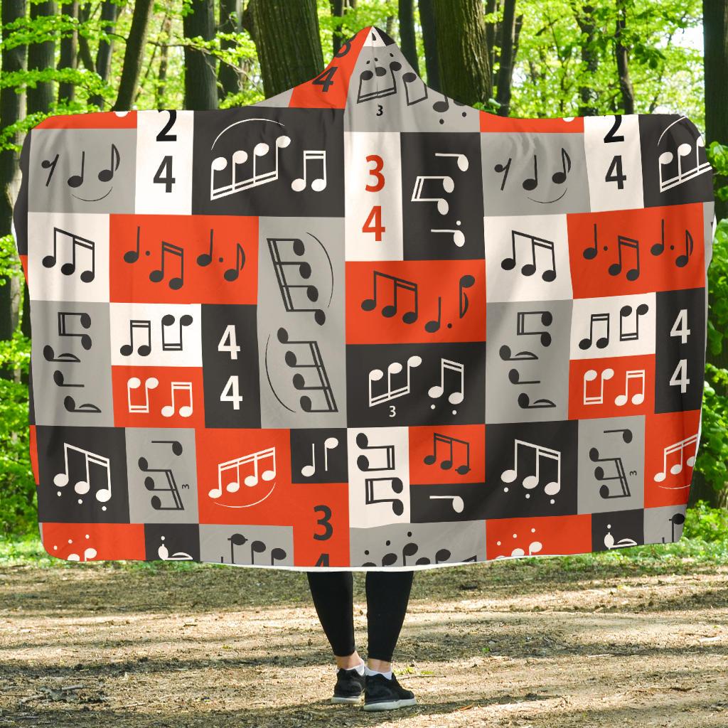 Music Note Design Themed Print Hooded Blanket-JTAMIGO.COM