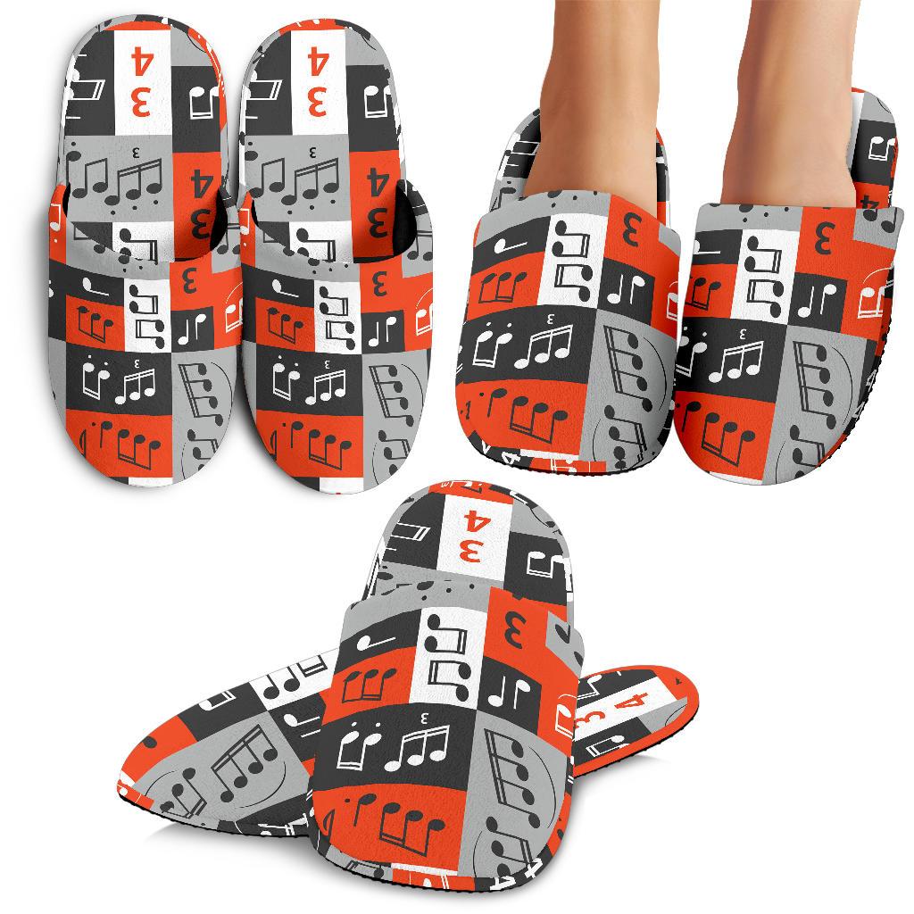 Music Note Design Themed Print House Slippers