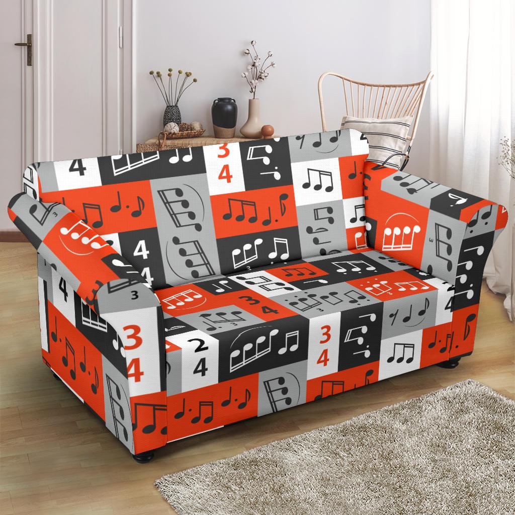 Music Note Design Themed Print Loveseat Slipcover-JTAMIGO.COM