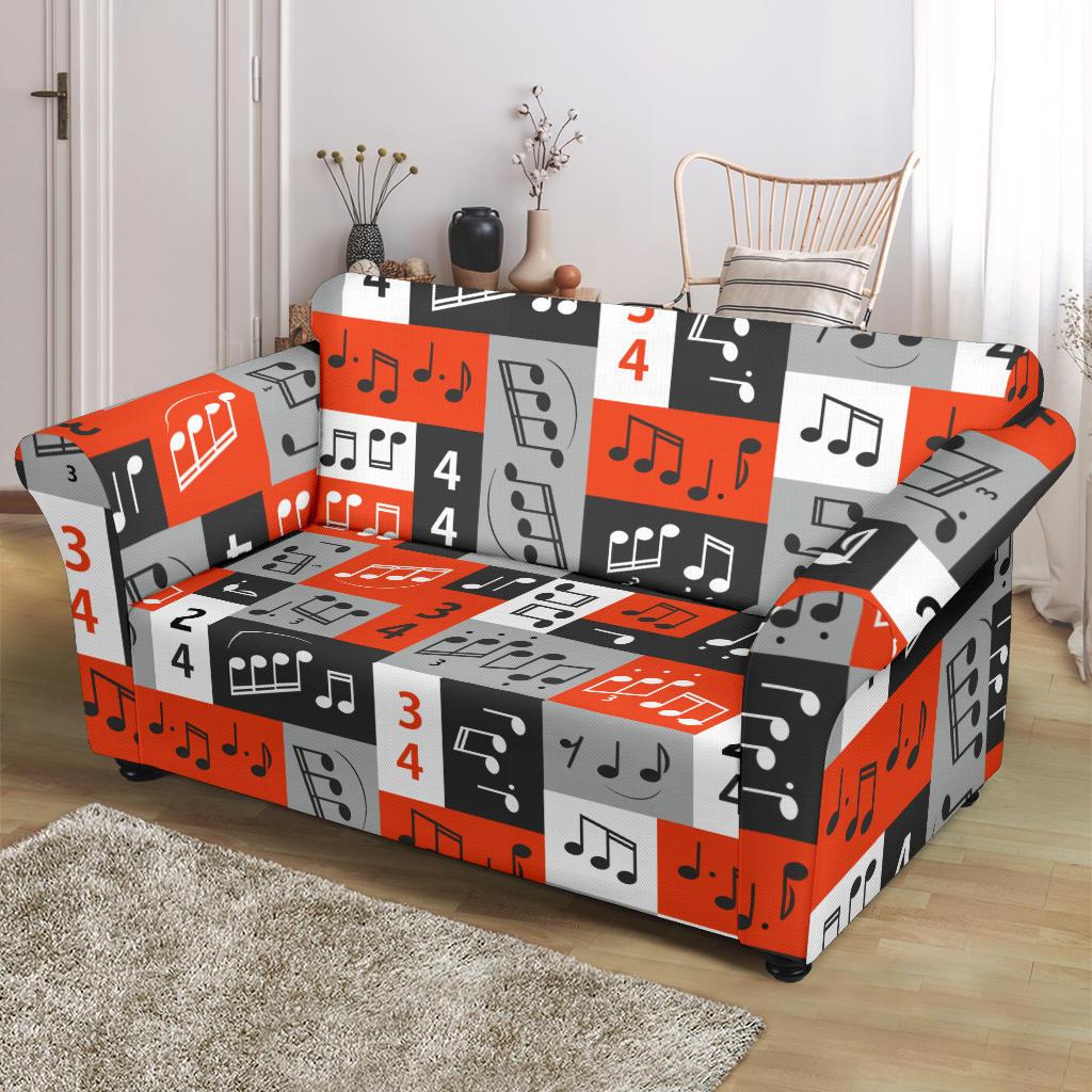 Music Note Design Themed Print Loveseat Slipcover-JTAMIGO.COM