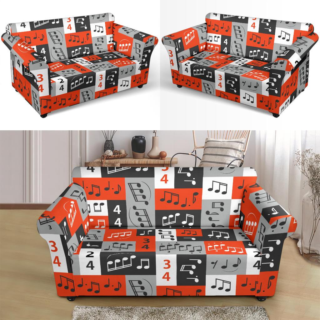 Music Note Design Themed Print Loveseat Slipcover-JTAMIGO.COM