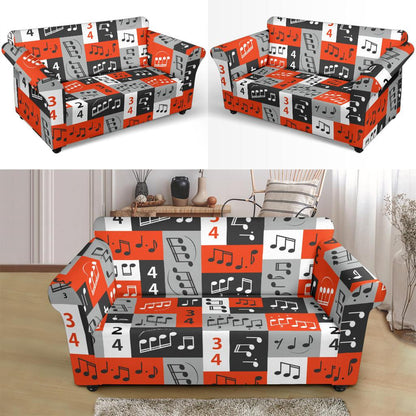 Music Note Design Themed Print Loveseat Slipcover-JTAMIGO.COM