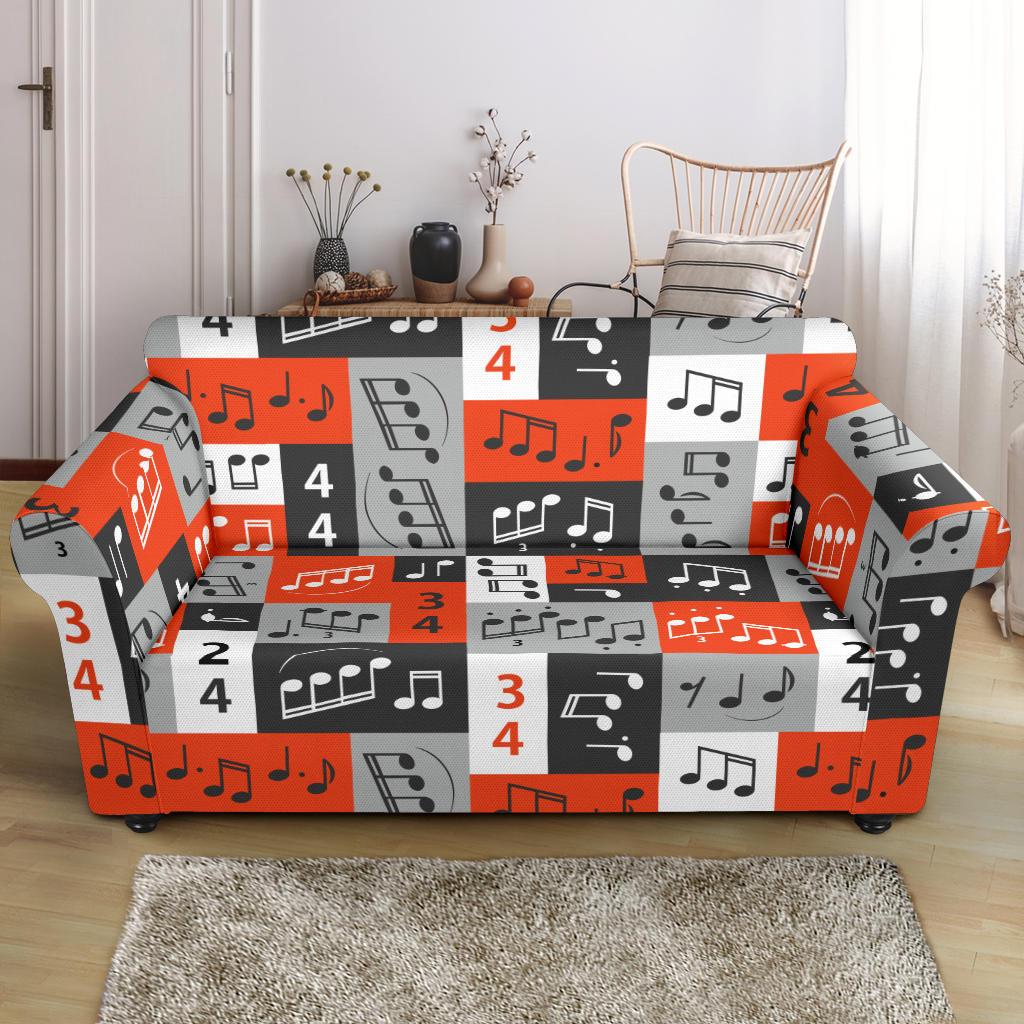 Music Note Design Themed Print Loveseat Slipcover-JTAMIGO.COM