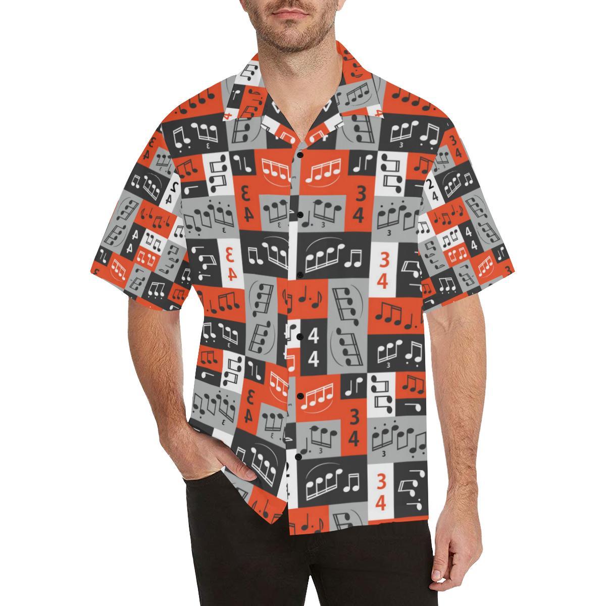 Music Note Design Themed Print Men Aloha Hawaiian Shirt
