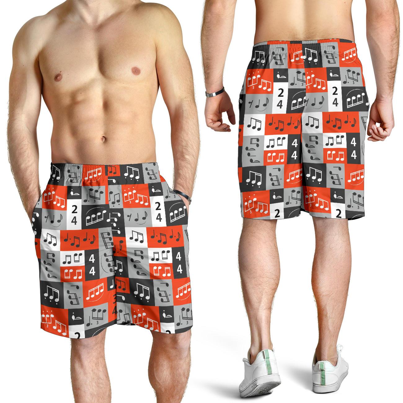 Music Note Design Themed Print Mens Shorts-JTAMIGO.COM