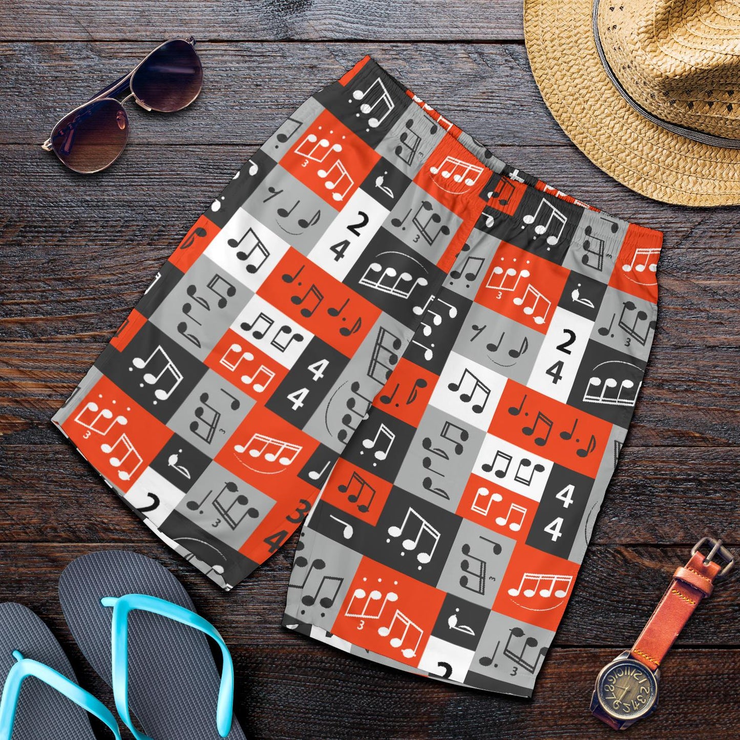 Music Note Design Themed Print Mens Shorts-JTAMIGO.COM