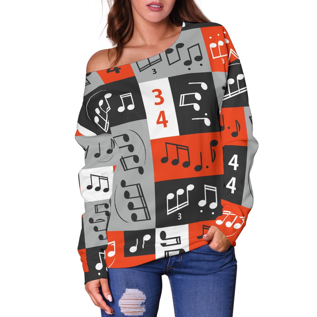 Music Note Design Themed Print Off Shoulder Sweatshirt