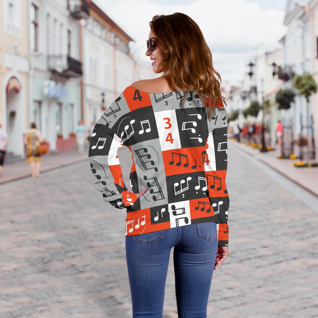 Music Note Design Themed Print Off Shoulder Sweatshirt