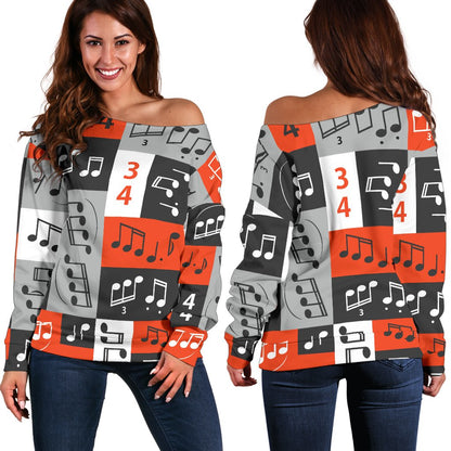Music Note Design Themed Print Off Shoulder Sweatshirt